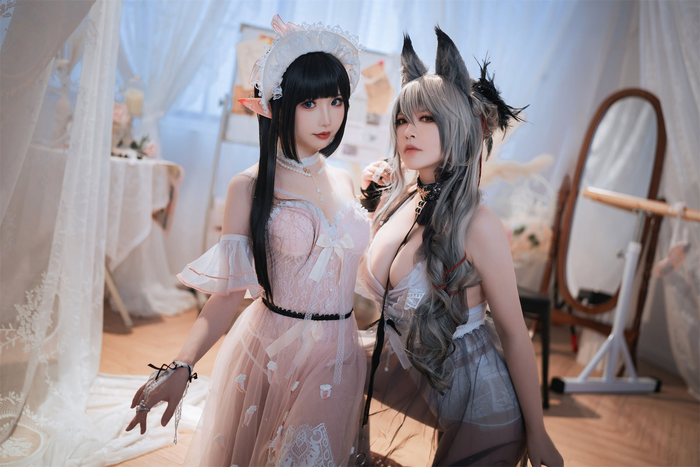 [福利COS] 可爱人气Coser面饼仙儿&amp;amp;半半子 - Arknights 黑x森蚺バレエ第12张