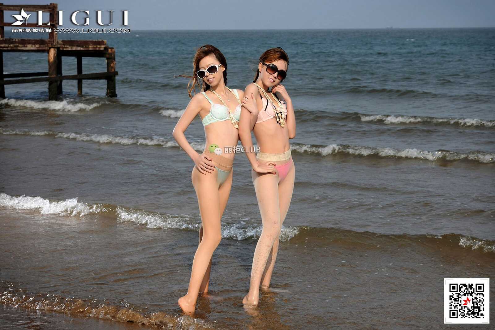 腿模Vicky&amp;amp;桃子《沙滩肉丝》 [丽柜Ligui] 写真集第2张