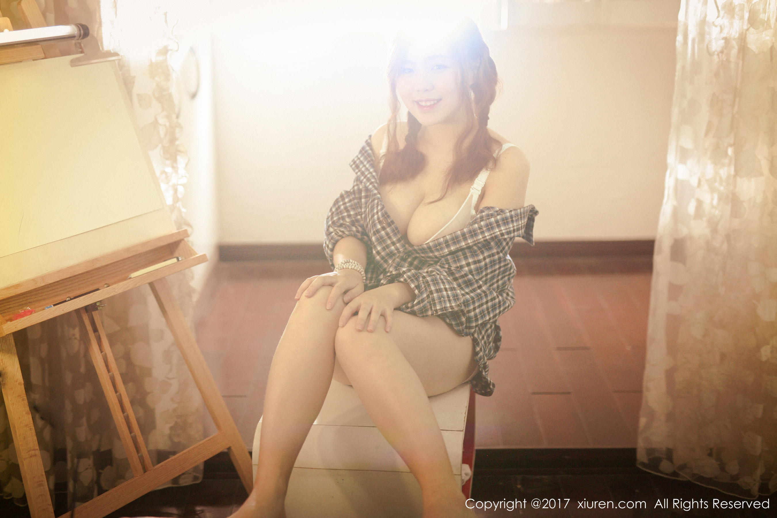  米爱Demon《格子衬衫+半透内衣系列》 秀人网XIUREN No.754第9张