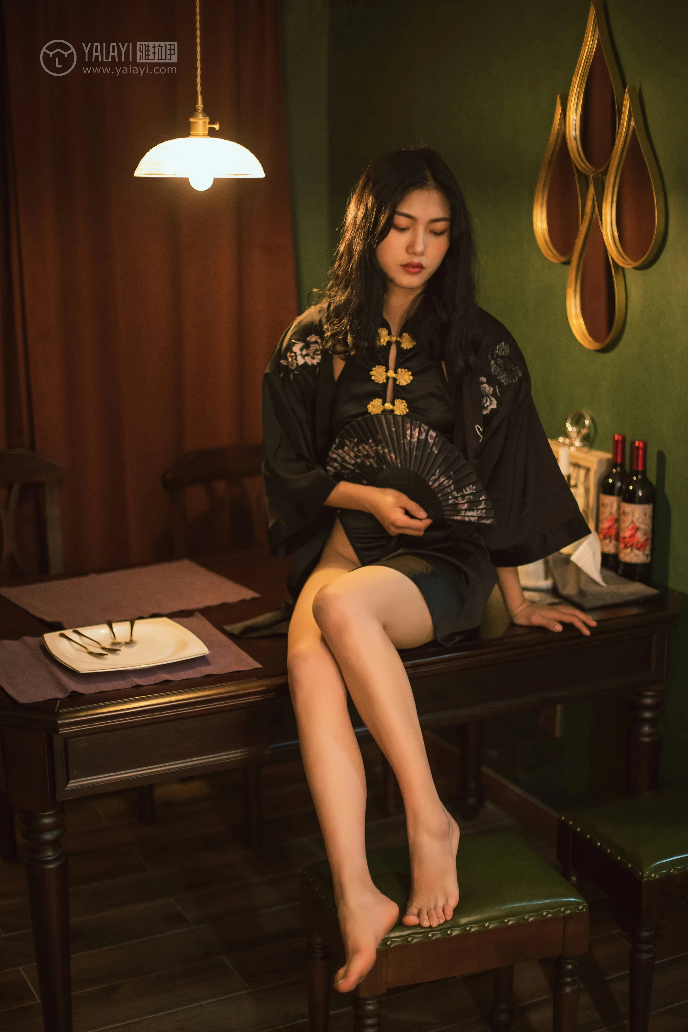 [YALAYI雅拉伊]No.309 夜来香 和风 黑色睡衣加黑色情趣旗袍性感私房写真集第5张