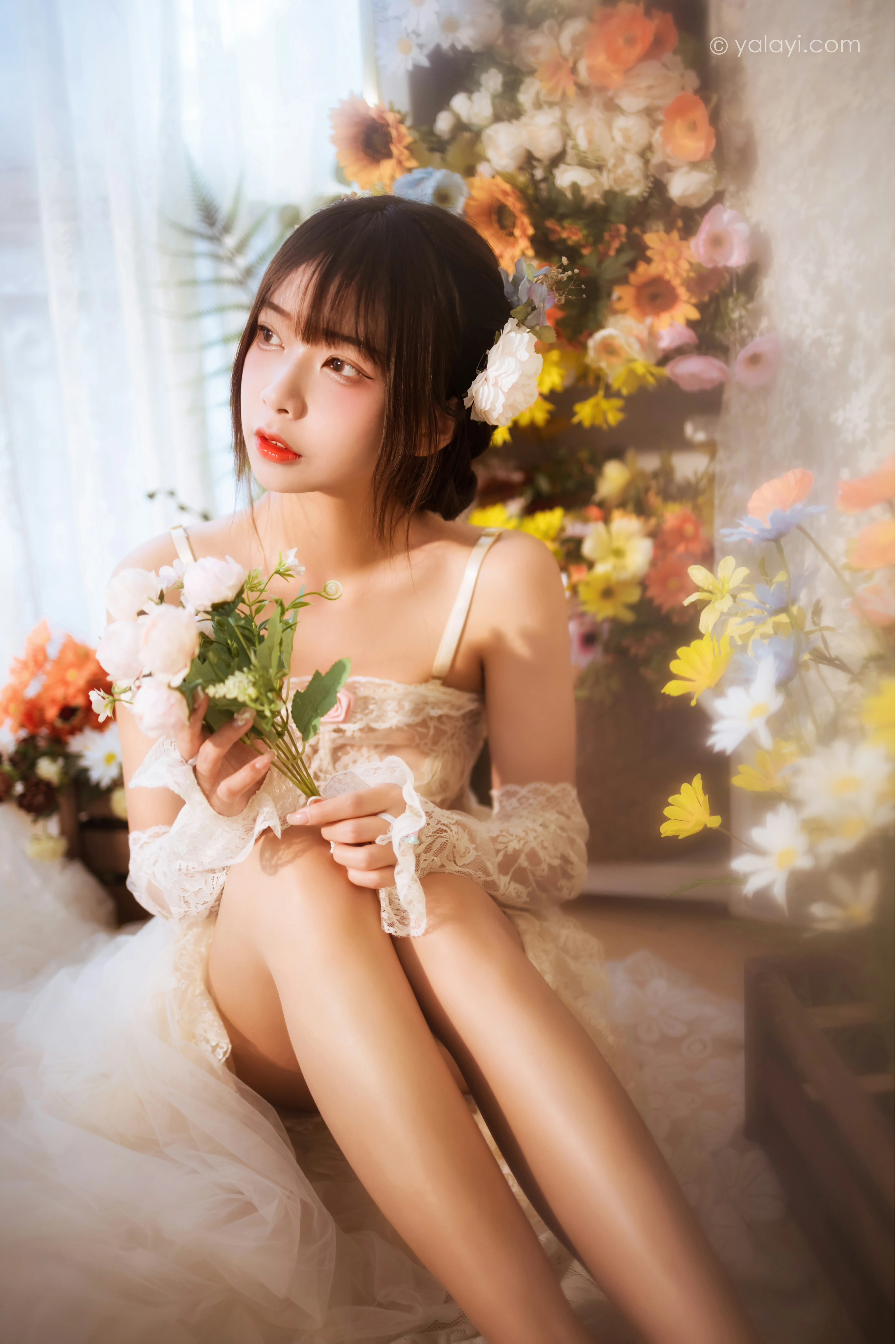 [YALAYI雅拉伊]NO.807 似梦初觉 阿禾 白色透视情趣连衣裙加蕾丝内衣性感私房写真集第3张
