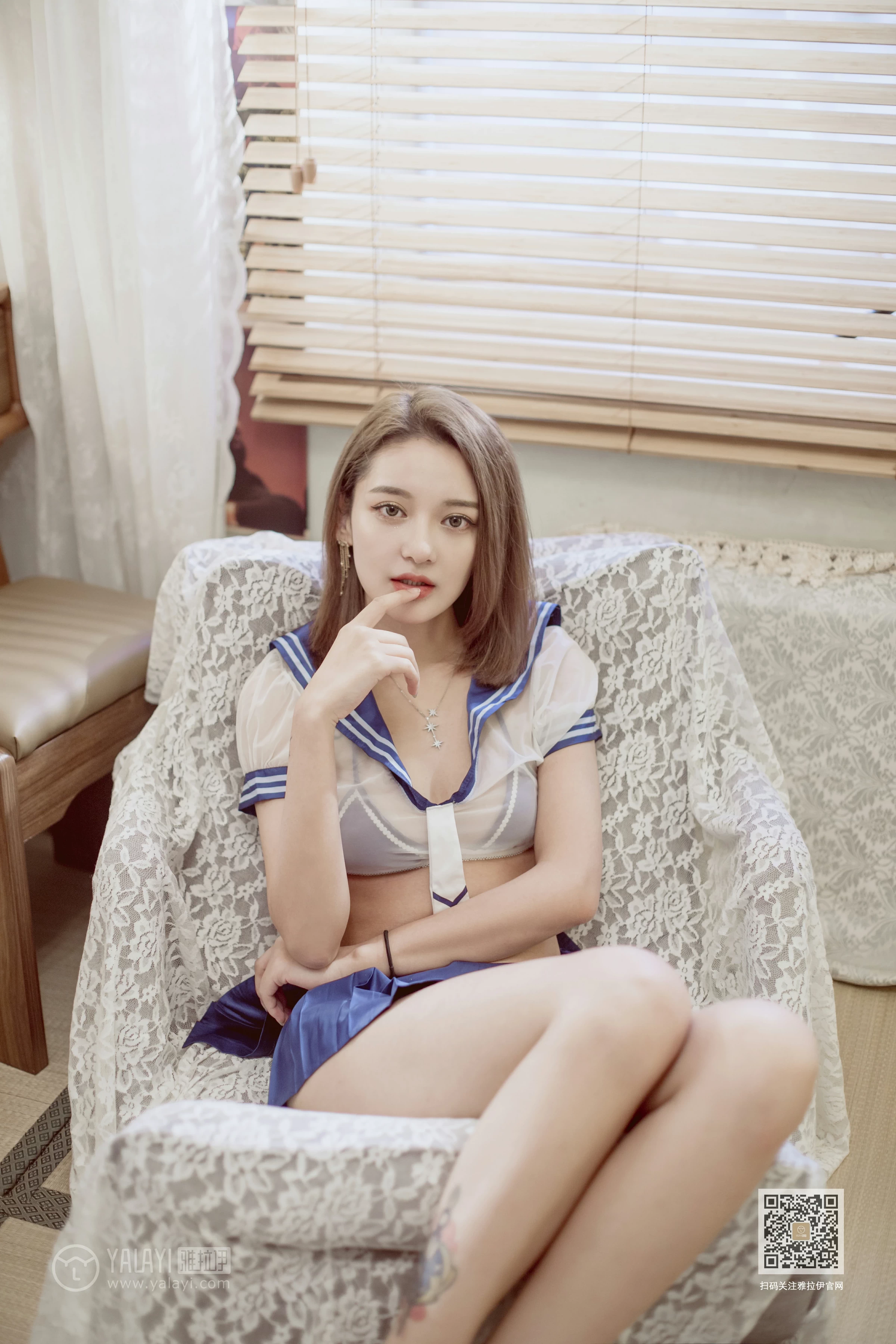 [YALAYI雅拉伊]Vol.538 回到那年 刘子炀 透视情趣高中女生制服加蓝色内衣性感私房写真集第13张